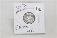 1853 Arrows AU Half Dime