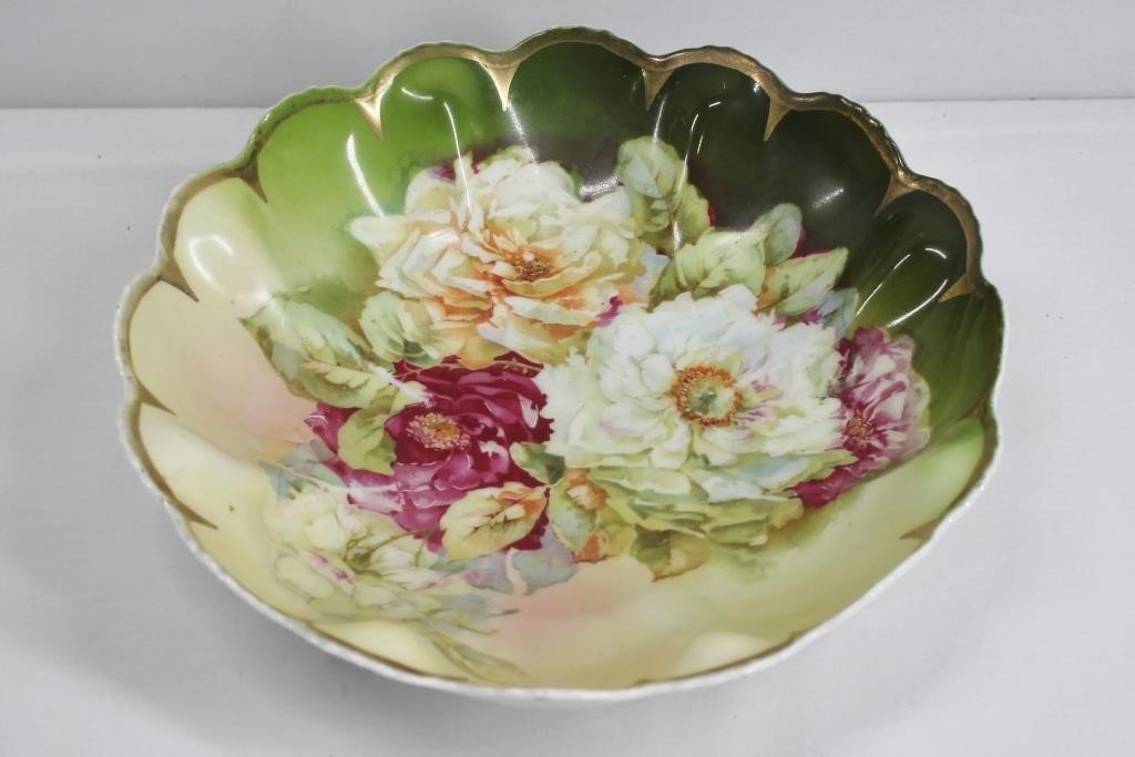 Antique Porcelain Victoria Austria HP Bowl 9"