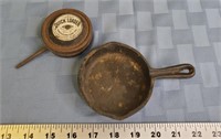 Miniature cast iron pan, "Quick loader" powder can