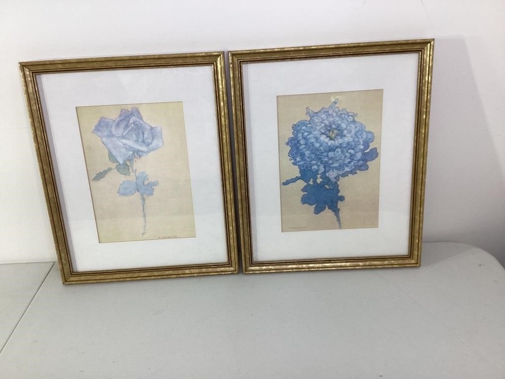 F Mondrian Blue Floral Prints
