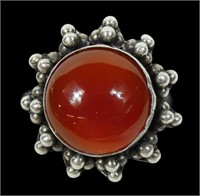 Sterling silver bezel set cabochon carnelian ring,