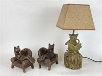Cat Themed Lamp & Bookends