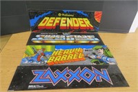 4 Vintage Arcade Game Signs Defender , Zaxxon +