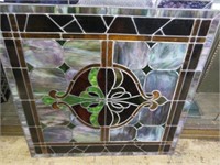 LARGE UNFRAMED STAINED GLASS WINDOW 43"T X 44"W