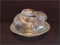 7 INCH GLASS "RABBIT ON NEST" CANDY DISH