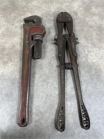Vintage Toledo straight pipe wrench and Porters