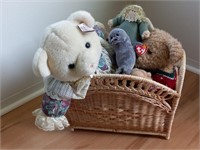 Assorted Stuffed Animals with Basket
