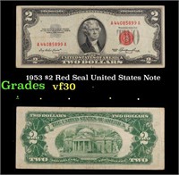 1953 $2 Red Seal United States Note Grades vf++