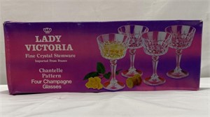4 Lady Victoria Crystal Champagne Glasses