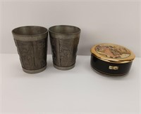 2 MADE IN IRELAND PEWTER CUPS / 24K GOLD EDGE ART