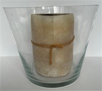 Large Glass Candle Holder with Large Candle
