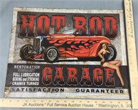 Hot rod garage metal sign