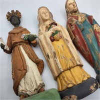 Trio of Wooden Saint Statuettes