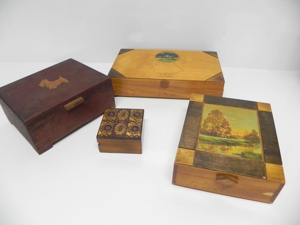 4 WOODEN JEWLERY/TRINKET BOXES