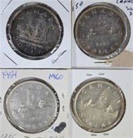 4 - CANADA SILVER DOLLARS: 1949, 1950,
