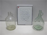 Two Glass Jars W/Framed Wall Decor See Info