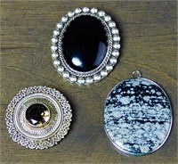 Large Sterling Silver & Stones Brooches