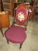 WALNUT VICTORIAM NEEDLE POINT PARLOR CHAIR