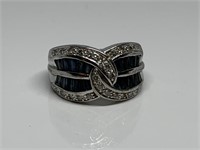 STERLING SILVER SAPPHIRE BAGUETTE RING