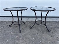 2 small metal base glass top patio tables