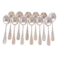 Set of 12 Stieff "Rose" sterling soup spoons