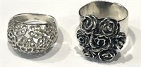 LOT OF 2 STERLING SILVER FLOWER BOUQUET RINGS