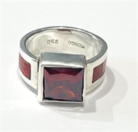 GLAM RED GARNET MEXICAN STERLING ESTATE RING
