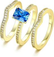 14k Gold-pl 1.68ct Blue & White Sapphire Ring