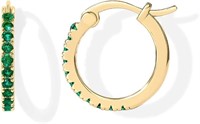 18k Gold-pl Round .22ct Emerald Hoop Earrings
