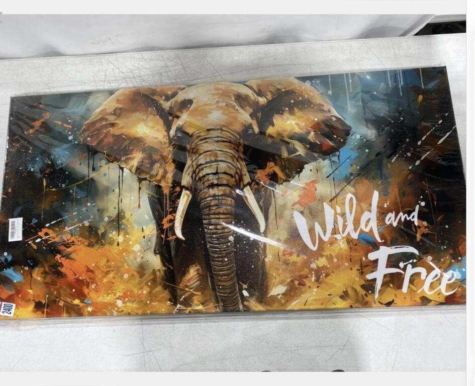 20x40 INCH WILD AND FREE ELEPHANT CANVAS