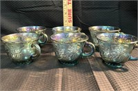 6 Blue Glass Tea / Coffee Cups Vintage!