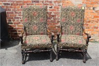 Pair Antique William & Mary Style Arm Chairs