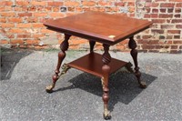 Walnut Square Table w/ brass griffin mounts,
