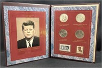 JFK Commem Coin & Stamp Portfolio w/ Silver