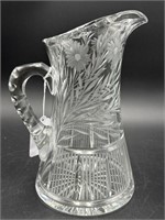 ANTIQUE FRY CUT GLASS HEAVY WATER PITCHER