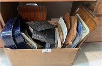 Large box of bakeware and cookware