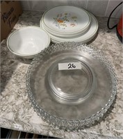 6 Candlewick plates, group of Corelle dishes