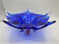 Large Czech Republic Blue Glass Freeform Bowl