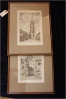 (2) framed etchings by Samuel Chamberlin (14”