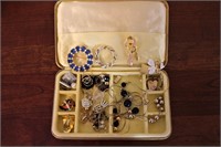 Yellow Velvet Jewelry Box & Jewelry