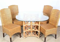 Bamboo & Glass Table, Rattan/Wicker Chairs