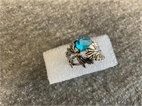 NEW Silver & Blue Topaz Dragonfly Ring – Size 8