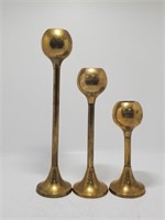 Three Vintage Brass Candle Stick Holders