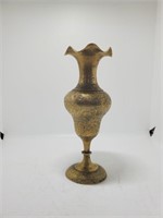 Vintage Small Etched Brass Vase Made in India