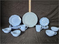 Fenton Blue Satin Bicentennial Plate & (14 pc.)