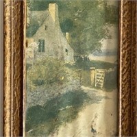 Antique Watercolor in Gold Wood Frame 11" x 5"