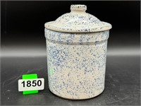 7" Sponge Ware Stoneware Crock w/lid