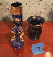 vintage blue and gold glassware lot