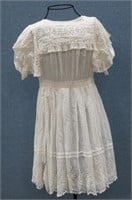 Antique Eyelet Lace Ruffled Young Girl's Dress