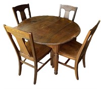 Antique Victorian Table And Oak T Back Chairs